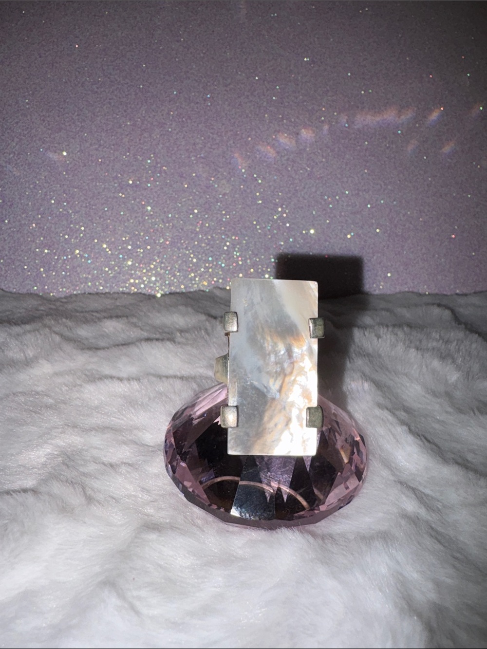 Indonesian Mother of Pearl Rectangle Statement Ring on pure 925 Silver